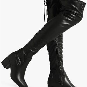 Women's Black Over-the-Knee Block Heel Boots